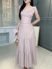 Set Váy Nữ Áo Sát Nách Phối Nút Mix Chân Váy Tầng Dáng Dài Chất Linen Tưng MIMIX - FJ6