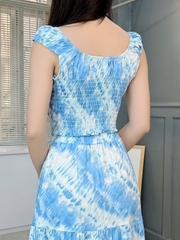 Set Váy Nữ Áo Sát Nách Phối Nút Mix Chân Váy Tầng Dáng Dài Chất Linen Tưng MIMIX - FJ6