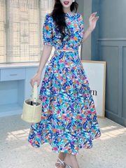 Set Váy Nữ Áo Croptop Cổ Tròn Bo Eo Mix Chân Váy Dáng Dài Xòe 3 Màu Đi Biển Đi Tiệc MIMIX - FJ9