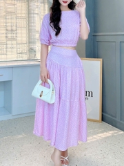 Set Váy Nữ Áo Croptop Cổ Tròn Bo Eo Mix Chân Váy Dáng Dài Xòe 3 Màu Đi Biển Đi Tiệc MIMIX - FJ9