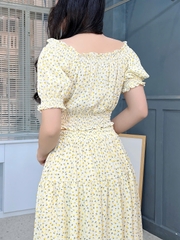 Set Váy Hoa Nhí Bo Eo Mix Chân Váy Dáng Dài Xòe Đi Biển MIMIX - FK7