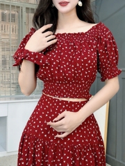 Set Váy Hoa Nhí Bo Eo Mix Chân Váy Dáng Dài Xòe Đi Biển MIMIX - FK7