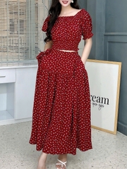 Set Váy Hoa Nhí Bo Eo Mix Chân Váy Dáng Dài Xòe Đi Biển MIMIX - FK7