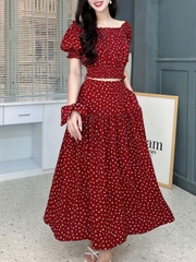 Set Váy Hoa Nhí Bo Eo Mix Chân Váy Dáng Dài Xòe Đi Biển MIMIX - FK7