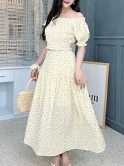 Set Váy Hoa Nhí Bo Eo Mix Chân Váy Dáng Dài Xòe Đi Biển MIMIX - FK7