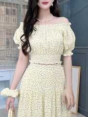 Set Váy Hoa Nhí Bo Eo Mix Chân Váy Dáng Dài Xòe Đi Biển MIMIX - FK7