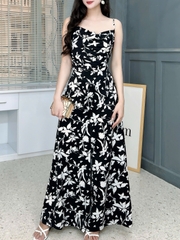 Set Bộ Áo Cổ Đổ Áo 2 Dây Vạt Chéo Mix Quần Dáng Suông Dài Họa Tiết Chất Satin Lạnh Đi Tiệc MIMIX - FK1