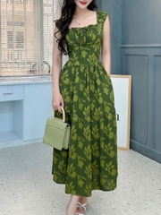 Đầm Midi Hoa Nhún Ngực Dáng Dài Chất Tằm Thun Dệt 3D Đi Biển MIMIX - FK2