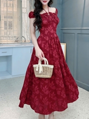 Đầm Midi Hoa Nhún Ngực Dáng Dài Chất Tằm Thun Dệt 3D Đi Biển MIMIX - FK2