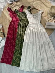 Đầm Midi Hoa Nhún Ngực Dáng Dài Chất Tằm Thun Dệt 3D Đi Biển MIMIX - FK2