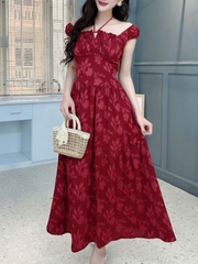 Đầm Midi Hoa Nhún Ngực Dáng Dài Chất Tằm Thun Dệt 3D Đi Biển MIMIX - FK2