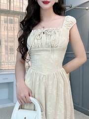 Đầm Midi Hoa Nhún Ngực Dáng Dài Chất Tằm Thun Dệt 3D Đi Biển MIMIX - FK2