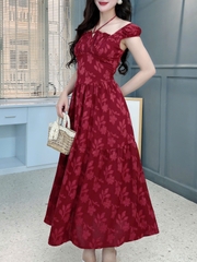 Đầm Midi Hoa Nhún Ngực Dáng Dài Chất Tằm Thun Dệt 3D Đi Biển MIMIX - FK2