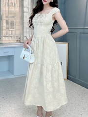 Đầm Midi Hoa Nhún Ngực Dáng Dài Chất Tằm Thun Dệt 3D Đi Biển MIMIX - FK2