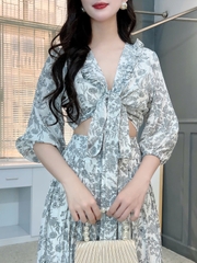 Set Bộ Hoa Nữ Áo Đắp Chéo Cổ Viền Bèo Mix Quần Dáng Dài Đi Biển MIMIX - FK6