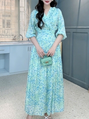 Set Bộ Hoa Nữ Áo Đắp Chéo Cổ Viền Bèo Mix Quần Dáng Dài Đi Biển MIMIX - FK6