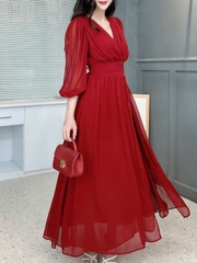 Đầm Maxi Nữ Tay Dài Cổ V Phối Xẻ Tà 3 Màu Chất Tơ IC Đi Biển Đi Tiệc MIMIX - FL0
