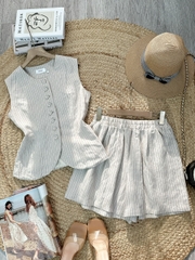 Set Short Nữ Trơn Áo Gile Cổ Tròn Nút Bọc Mix Quần Dáng Ngắn Chất Linen Đi Dạo Phố MIMIX - FL2