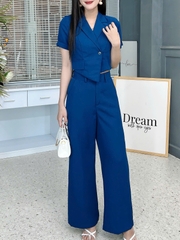 Set Bộ Nữ Áo Croptop Cổ Vest Tà Lệch Mix Quần Dáng Dài Chất Cát Hàn Công Sở MIMIX - FL3