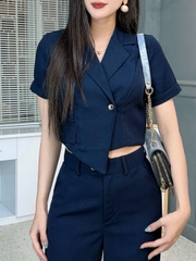 Set Bộ Nữ Áo Croptop Cổ Vest Tà Lệch Mix Quần Dáng Dài Chất Cát Hàn Công Sở MIMIX - FL3