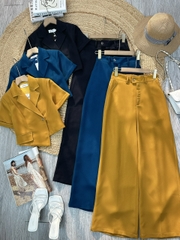 Set Bộ Nữ Áo Croptop Cổ Vest Tà Lệch Mix Quần Dáng Dài Chất Cát Hàn Công Sở MIMIX - FL3