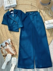 Set Bộ Nữ Áo Croptop Cổ Vest Tà Lệch Mix Quần Dáng Dài Chất Cát Hàn Công Sở MIMIX - FL3