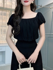 Set Bộ Nữ Áo Croptop Tay Bí Mix Quần Dài Ống Giả Váy Chất Xô Thêu Hạt Đi Tiệc Đi Biển MIMIX - FL4