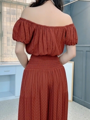 Set Bộ Nữ Áo Croptop Tay Bí Mix Quần Dài Ống Giả Váy Chất Xô Thêu Hạt Đi Tiệc Đi Biển MIMIX - FL4