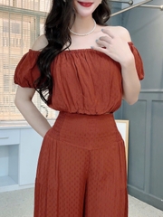 Set Bộ Nữ Áo Croptop Tay Bí Mix Quần Dài Ống Giả Váy Chất Xô Thêu Hạt Đi Tiệc Đi Biển MIMIX - FL4