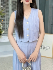 Set Bộ Gile Áo Sát Nách Cổ V Mix Quần Xếp Ly Dáng Dài Chất Chéo Hàn Công Sở MIMIX - FL5