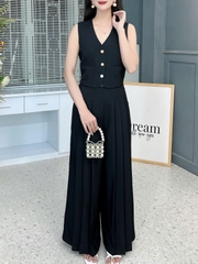 Set Bộ Gile Áo Sát Nách Cổ V Mix Quần Xếp Ly Dáng Dài Chất Chéo Hàn Công Sở MIMIX - FL5