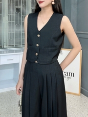 Set Bộ Gile Áo Sát Nách Cổ V Mix Quần Xếp Ly Dáng Dài Chất Chéo Hàn Công Sở MIMIX - FL5