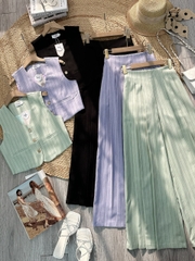 Set Bộ Gile Áo Sát Nách Cổ V Mix Quần Xếp Ly Dáng Dài Chất Chéo Hàn Công Sở MIMIX - FL5