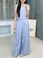 Set Bộ Gile Áo Sát Nách Cổ V Mix Quần Xếp Ly Dáng Dài Chất Chéo Hàn Công Sở MIMIX - FL5