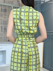 Set Bộ Nữ Áo Sát Nách Đắp Chéo Mix Quần Dài Ống Rộng 2 Túi Họa Tiết Đi Dạo Phố MIMIX - FL6