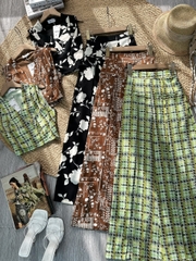 Set Bộ Nữ Áo Sát Nách Đắp Chéo Mix Quần Dài Ống Rộng 2 Túi Họa Tiết Đi Dạo Phố MIMIX - FL6