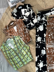 Set Bộ Nữ Áo Sát Nách Đắp Chéo Mix Quần Dài Ống Rộng 2 Túi Họa Tiết Đi Dạo Phố MIMIX - FL6