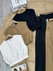 Set Bộ Trơn Nữ Áo Sát Cổ Tròn Nách Độn Vai Mix Quần Dáng Dài Đi Tiệc MIMIX - FL9