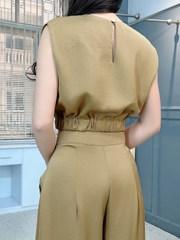 Set Bộ Trơn Nữ Áo Sát Cổ Tròn Nách Độn Vai Mix Quần Dáng Dài Đi Tiệc MIMIX - FL9