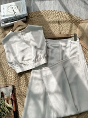 Set Bộ Trơn Nữ Áo Sát Cổ Tròn Nách Độn Vai Mix Quần Dáng Dài Đi Tiệc MIMIX - FL9