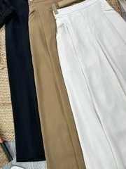 Set Bộ Trơn Nữ Áo Sát Cổ Tròn Nách Độn Vai Mix Quần Dáng Dài Đi Tiệc MIMIX - FL9