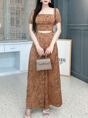 Set Áo Tay Bí Cổ Vuông Đắp Chéo Lưng Mix Quần Dáng Dài Chất Lụa Mango Đi Du Lịch MIMIX - FM1