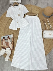 Set Bộ Vest Áo Cổ Tròn Phối Nút Kim Loại Cài Xéo Mix Quần Dài Chất Chéo Hàn Kẻ Sọc Công Sở MIMIX - FM2