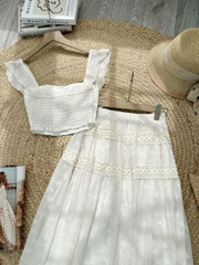 Set Bộ Nữ Áo Ren Mix Chân Váy Dáng Dài Xòe Chất Tơ Ép Hoa Phối Ren Đi Biển MIMIX - FM3