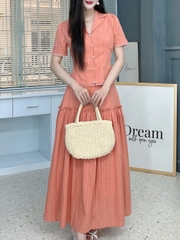 Set Váy Nữ Áo Cổ Vest Viền Ren Mix Chân Váy Trơn Chất Liệu Cotton Thêu Đi Biển MIMIX - FM5