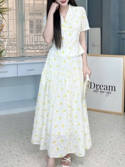 Set Váy Nữ Áo Cổ Vest Viền Ren Mix Chân Váy Trơn Chất Liệu Cotton Thêu Đi Biển MIMIX - FM5