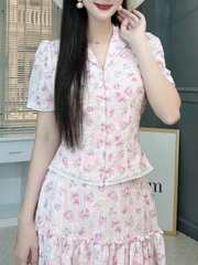 Set Váy Nữ Áo Cổ Vest Viền Ren Mix Chân Váy Trơn Chất Liệu Cotton Thêu Đi Biển MIMIX - FM5