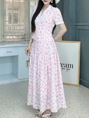 Set Váy Nữ Áo Cổ Vest Viền Ren Mix Chân Váy Trơn Chất Liệu Cotton Thêu Đi Biển MIMIX - FM5