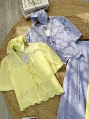 Set Váy Nữ Áo Nơ Mix Chân Váy Viền Ren Dọc Chất Boi Thêu Đi Du Lịch MIMIX - FM7