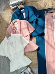 Set Áo Vest Cổ Hoa Mix Quần Dáng Dài Chất Chéo Hàn Công Sở MIMIX - FM8